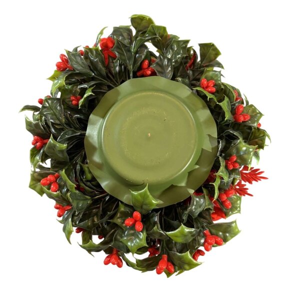 Vintage Christmas Holly Candle Holder Centerpiece With Red Berries & Elf Accents - Picture 2 of 7